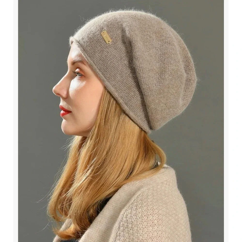 Cashmere wool blend beanie slouch beige Jaxmonoy NWT quiet luxury tan Brown